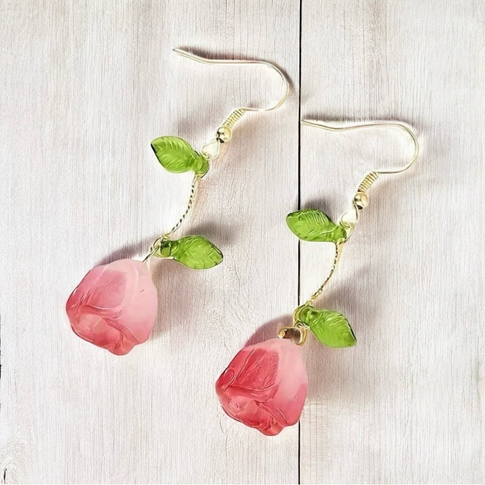 New! Wind Tulip Leaf Hook Drop Earrings